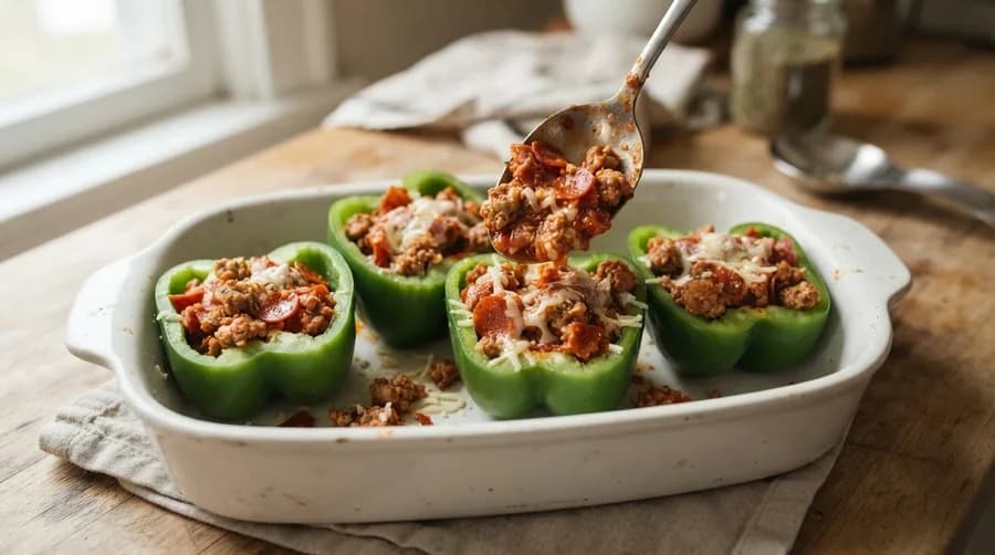 Приготовление перцев, фаршированных как пицца