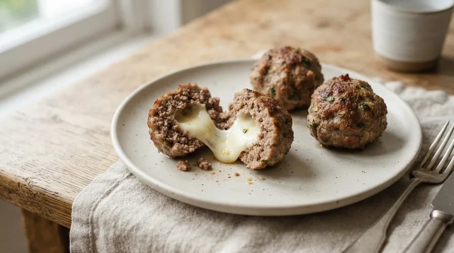 Мясные шарики с моцареллой перед подачей
